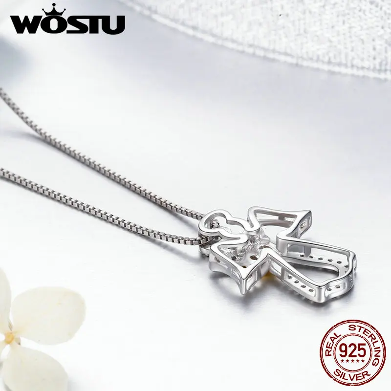 WOSTU, Новое поступление, 925 пробы, серебряные Чокеры ангела-хранителя для женщин, модные S925 подвески, ювелирные изделия, подарок CQN123