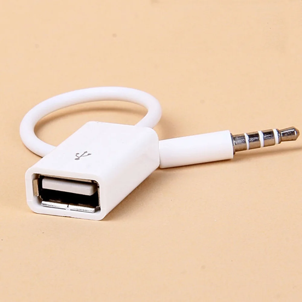 1PC Sync 3.5mm Male AUX Audio Plug Jack to USB 2.0 Female Converter Cable Lead White Useful Male To Female White