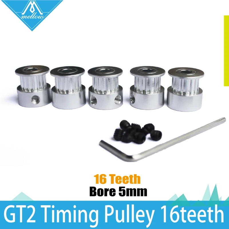 

5pcs 3D printer accessories GT2 Timing Pulley 16 teeth Alumium Bore 5mm fit for GT2 belt Width 6mm Synchronizing wheel