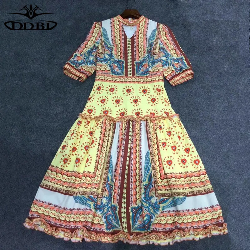colorful dress pattern dresses summer runway dress high quality 2018 20180608