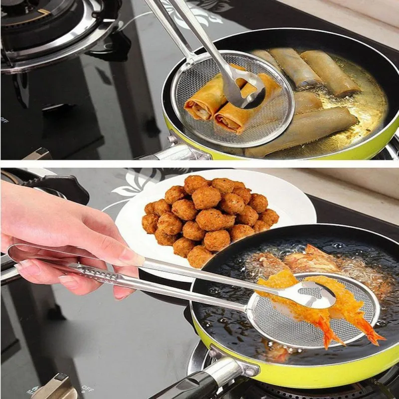 

Mesh Colander Food Clip Snack Fryer Strainer BBQ Buffet Serving Tongs Fried Tong Frying Filter Oil Stainless Steel Kitchen Tool