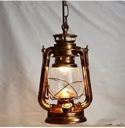 Injuicy Lighting Vintage Edison Barn Lantern Iron Kerosene Lamp Oil Light Aisle Red Copper Color Industrial Ceiling LightPendant