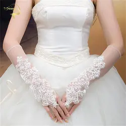 Бесплатная доставка новый роскошный Lvory Кружево принцессы Свадебные перчатки Модные женские длинные Дизайн Свадебные платья Прихватки