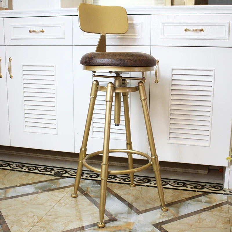 Нордический Золотой барный стул, железный вращающийся подъемный барный стул с задней металлической высокой ножкой, регулируемый по высоте