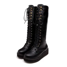 New Design Winter Boot Fashion Black PU Pointed Toe Lace Up Women Boots 2017 Sexy Ladies
