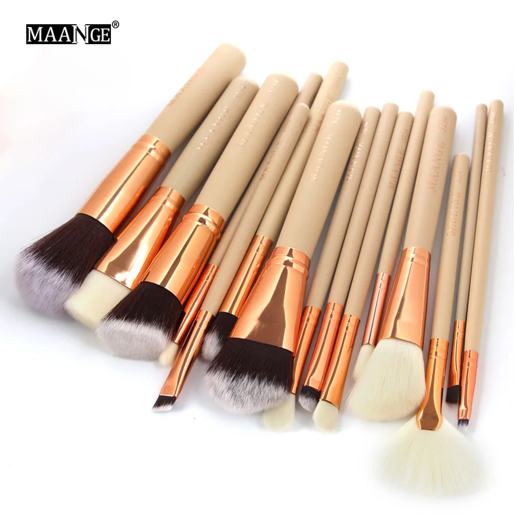 

MAANGE Pro 15Pcs Luxury Complete Cosmetic Makeup Brushes Set Beauty Make Up Tools Kit Powder Blending Shadow Contour Brush Kits