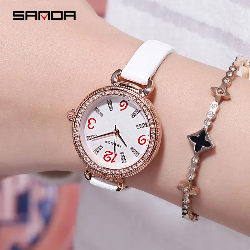 

SANDA Simple Big Dial Watches Women Fashion Dress Ladies Watches Small Bracelet Leather Female Clock relogio feminino P240