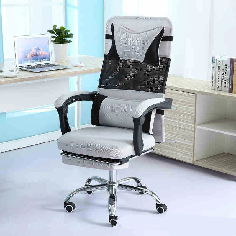 Light Ergonomics Computer Chair with Footrest Household Simple Swivel Chair Lifted and Rotation Multifunction Mesh Cloth Chair