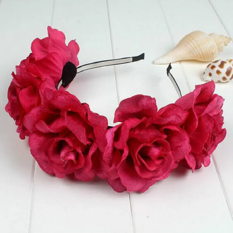 head scarves for women Purple Black Pink Fake Silk Flower Rose Hair Accessories Artificial flowers Hair Bands Beach Wedding Bridal Floral Hair Clip elastic headbands for women