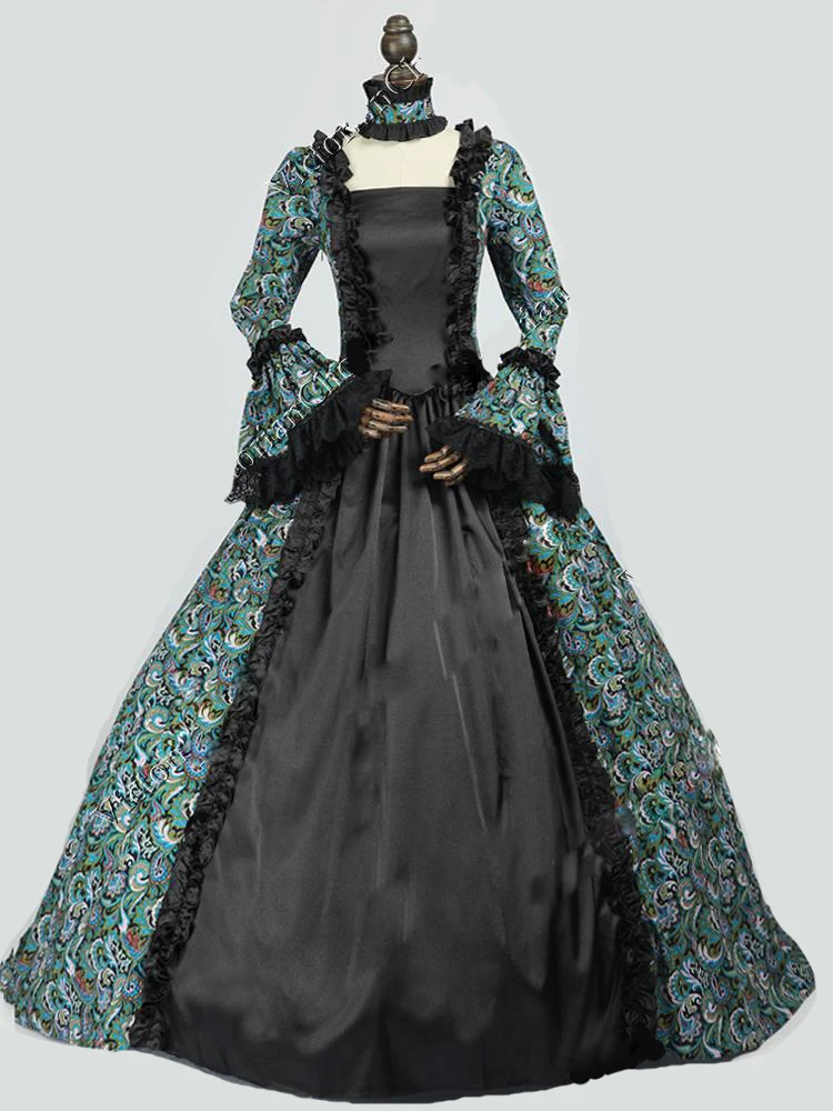 Renaissance-Fair-Fantasy-Fairytale-Dress-with-Train-Ball-Gown-Queen-Theatrical--Clothing_D119PeacockBlack-2