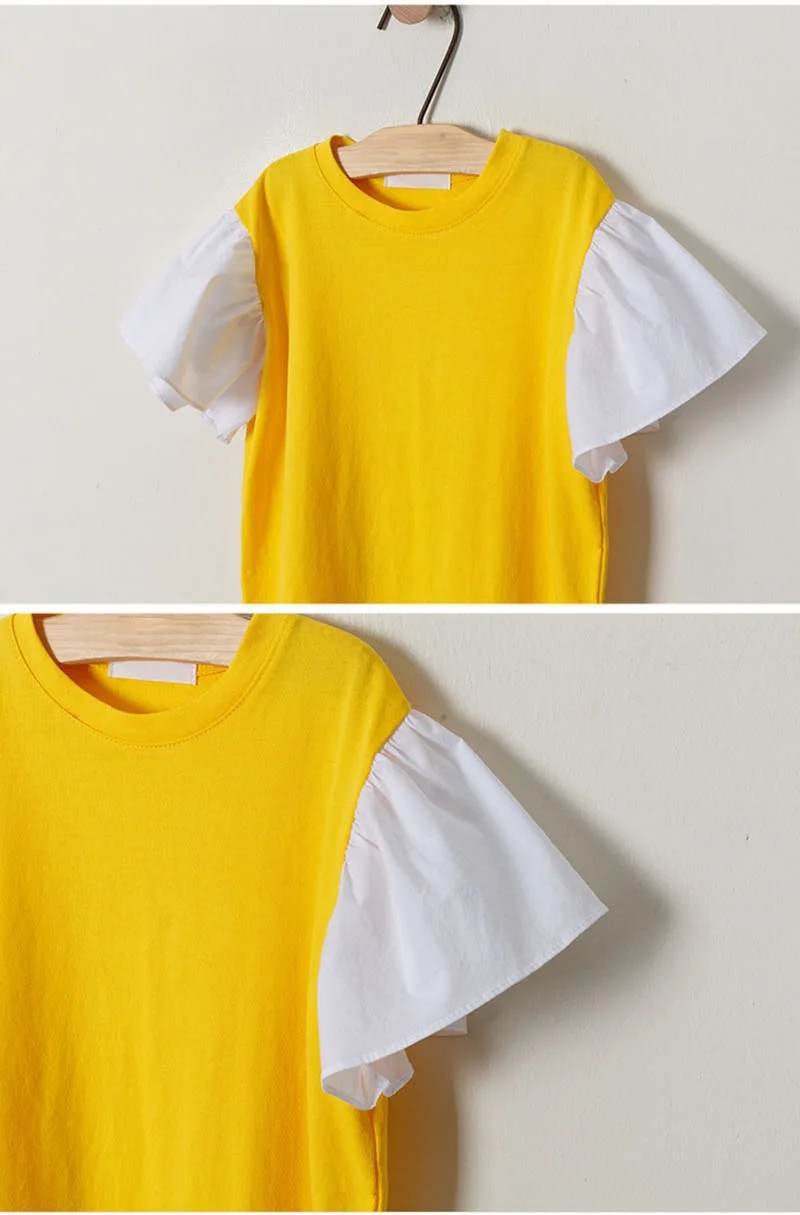 Ruffles Patchwork Little Big Girl Dresses Cotton Summer Yellow Kids Dresses Designs Teenager Children Boutique Clothes 2019 (2)