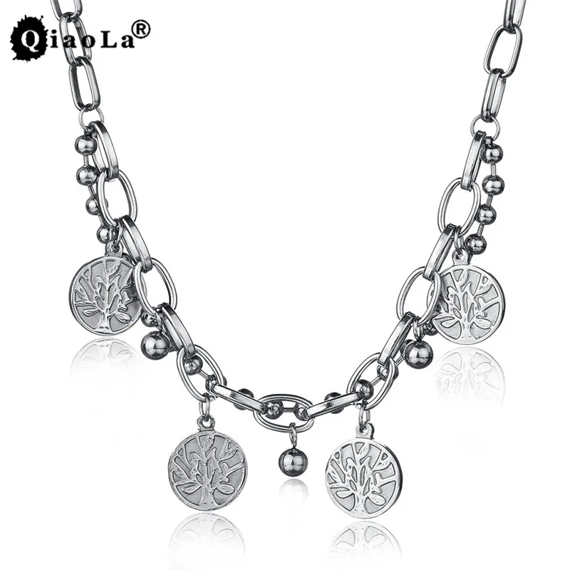

Qiao La Tree of Life Stainless Steel Pendants Necklaces Women Men Sliver Yogo Energy Pendant Amulet Charm Christmas Gift L4029