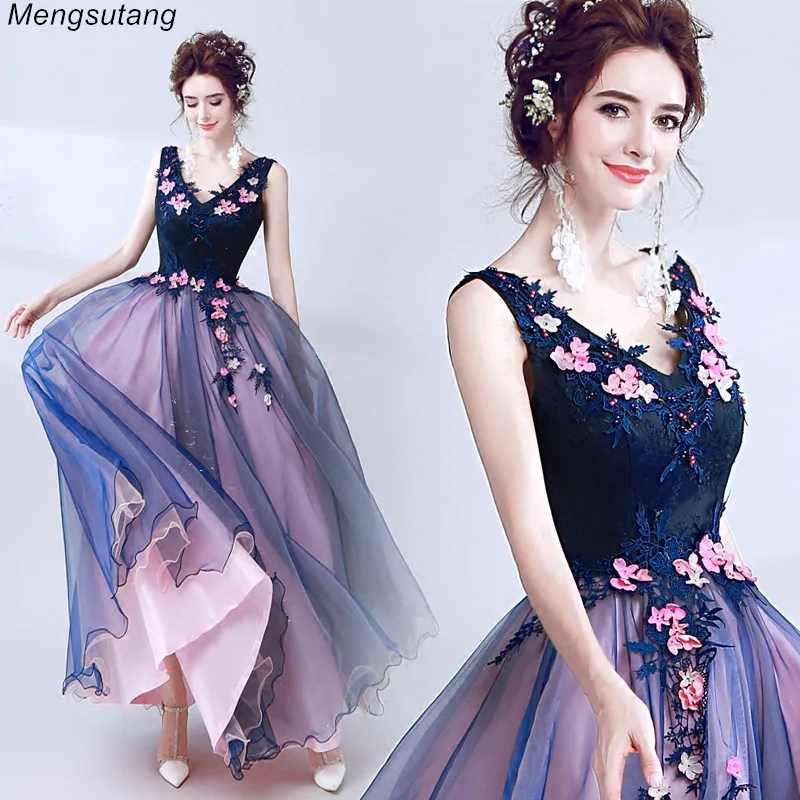 Robe de soiree кружевное платье без рукавов с v образным вырезом Бисер синий роскошное и
