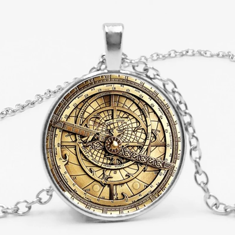 Steampunk من الجاذبية شلال الغموض بيل الشفرات عجلة عقد من الزجاج اليدوية تعليق مقاطع البوصلة قلادة Tricket