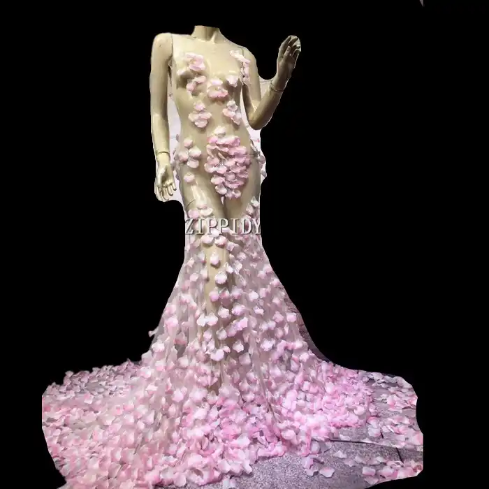 Sexy Pink Flower Dress Costume One Piece Evening Long Tail Dress Celebrate Party Wear Singer Stage Performance Clothing Stage Performance Stage Clothingsinger Clothing Aliexpress