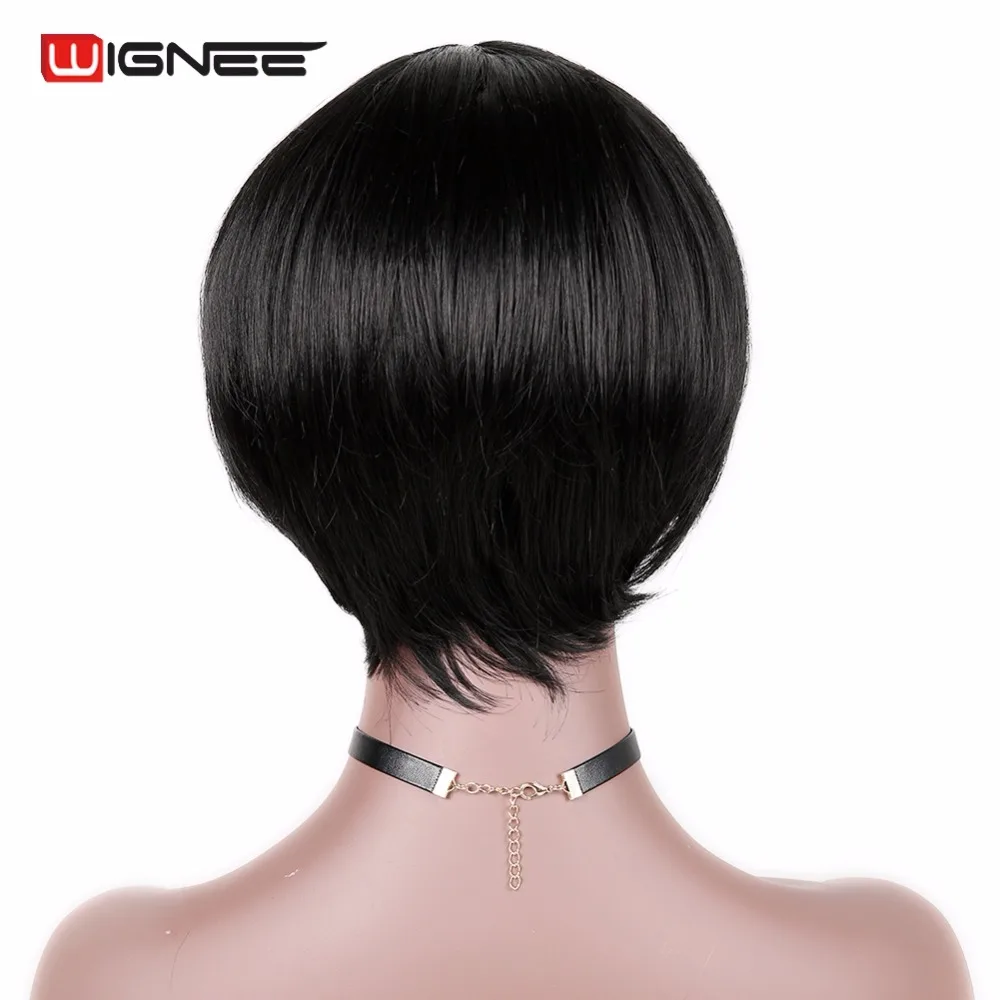 Wignee короткие прямые волосы синтетические парики с челкой для женщин высокая плотность термостойкие повседневные/вечерние короткие парики