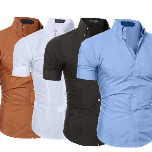 New Style Men Formal Office Shirt Short Sleeve Gildan Plain Blouse