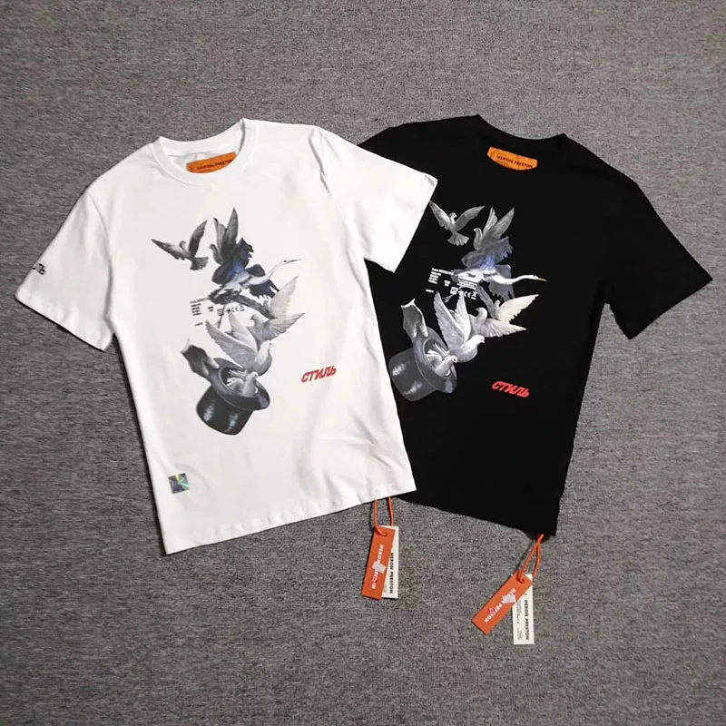 

19SS Heron Preston T-shirts Men Women 1:1 Embroidery Heron Preston T Shirt Summer Casual Red-crowned Crane Heron Preston Top Tee