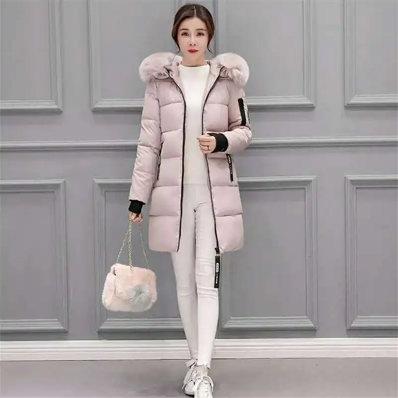 Ceny Bawełna kobieta o średniej długości moda gruby ciepły duży kołnierz z futerkiem Parka płaszcz zimowy damska odzież wierzchnia długie odchudzanie z kapturem damskie parki