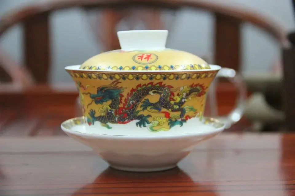 Уникальный китайский чай кунг-фу чай Gaiwan для Молочный Улун костяного фарфора крышка чаши Дракон и Феникс Благоприятный