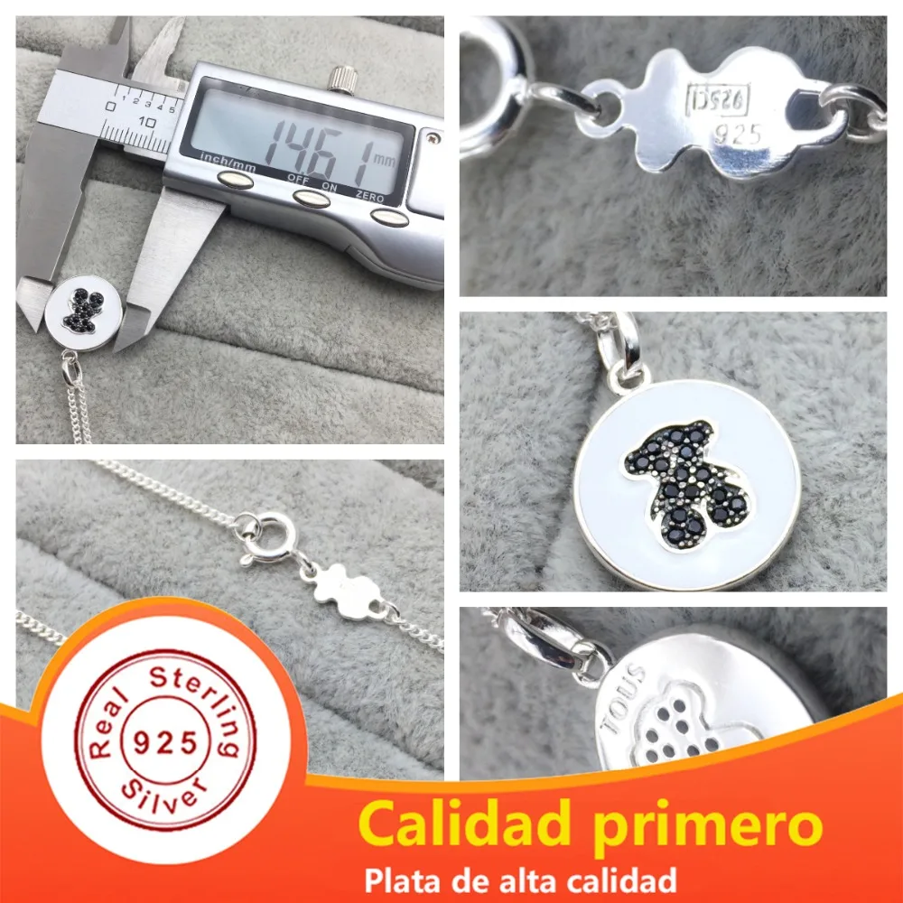 

EDELL 100% 925 Sterling Silver Cute Bear Pendant Necklace Inlaid Cubic Zirconia High Quality Women's Clavicle Chain 512864620