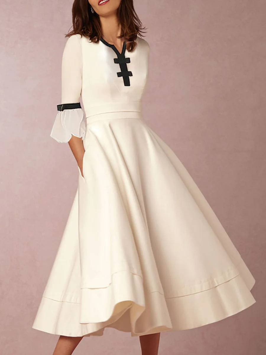 Plus Size 3XL Summer Party Dress Women Elegent Half Sleeve Midi Dress