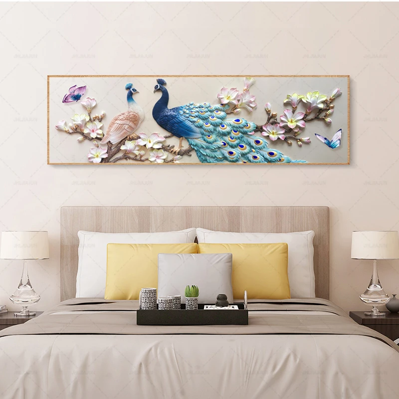 

Canvas Paintings Home Decor HD Prints Blue Peacock Pictures White Orchid Flower Poster Living Room Wall Art No Framework