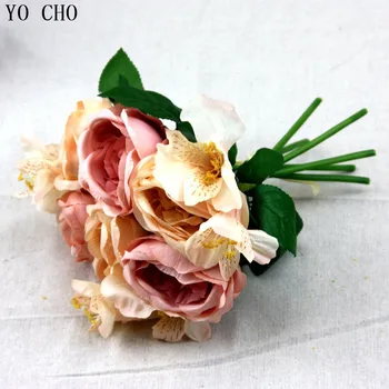 

YO CHO Silk Romantic Lily Wedding Flowers DIY Bridal Bouquets Artificial Peony Pink Bridal Flowers Accessories Home Decorations
