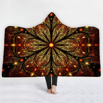 

Hooded Blanket 3D Mandala pattern Sherpa Fleece Wearable plush Throw Blanket on Bed Sofa Thick warm