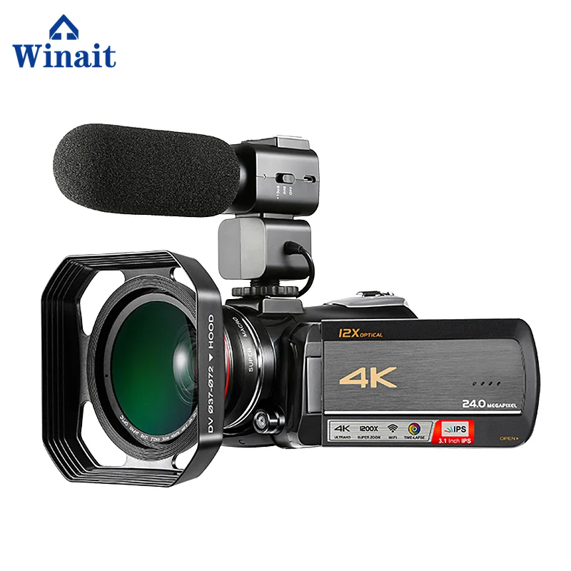 Winait wifi цифровая видеокамера UHD(4 K): 3840*2160(DAR 24fps) с 3," TFT дисплеем и 12x оптическим зумом Высококачественная видеокамера - Цвет: add 1 and 2