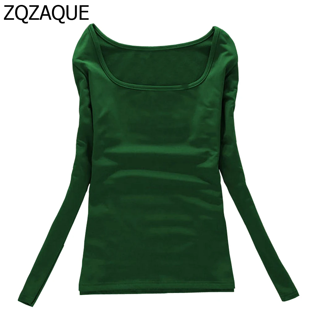 

2019 Autumn Winter Women's U-neck Long Sleeve Velvet T-shirts Female Girls Underwear Warm Base Tops All-match Camisas Femininas