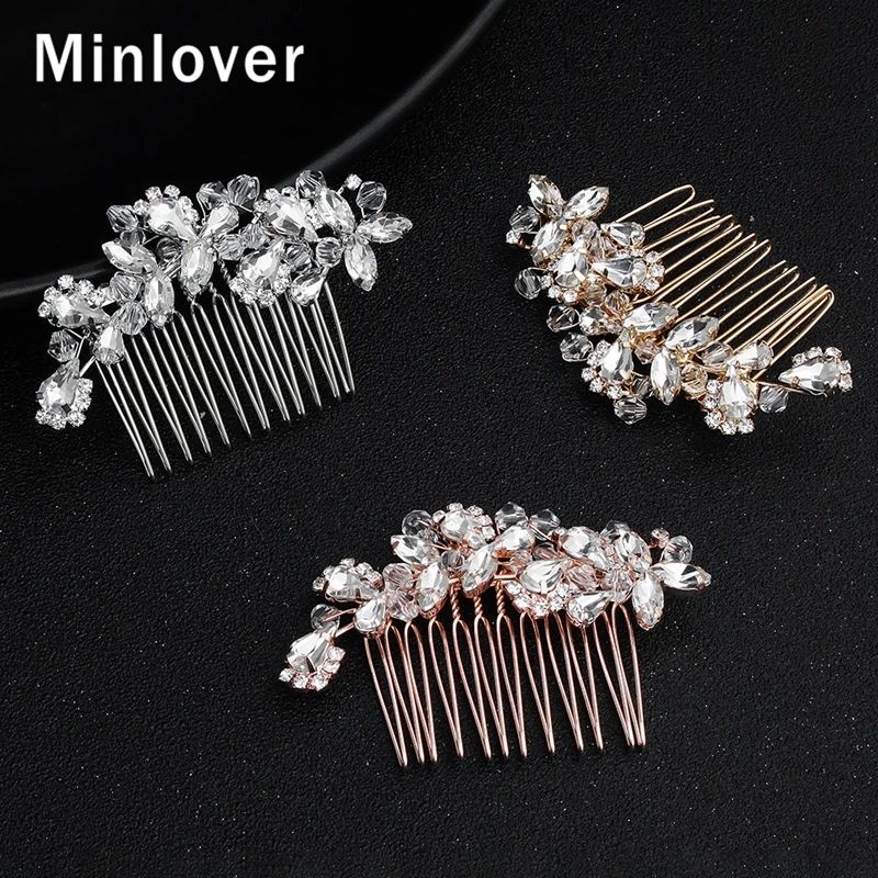 

Minlover 3 Colors Fashion Beads Crystal Hair Combs/Pins Flower Rhineston Wedding Hair Accessories Bride Hair Clip Ornament FS266