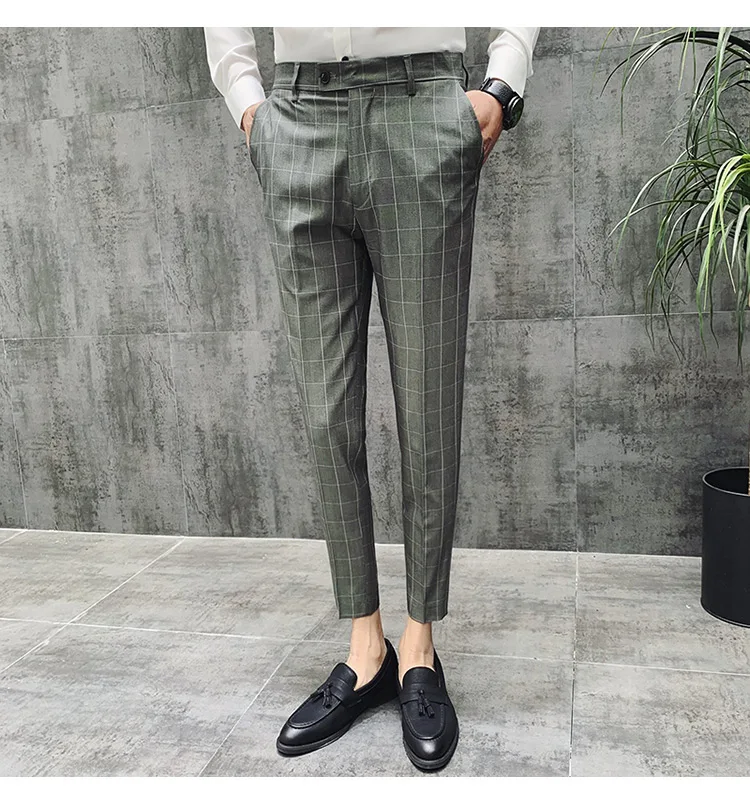 Pantalon Clasico Hombre клетчатые Костюмы Брюки мужские s Свадебные брюки красные мужские брюки в деловом стиле зеленые черные деловые Брюки Slim Fit