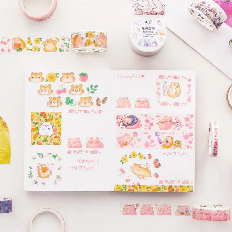 

3 Pcs/pack Cartoon Animals Cat Pig Sakura Flowers Washi Masking Tape Set Decorative Tapes DIY Scrapbooking Stationery Stickers