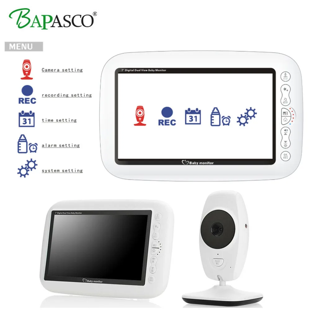 

BAPASCO 2.4GHz Wireless Infant Baby Monitor With Camera Night Vision Nanny Security 4 Lullabies IP Camera 7.0inch For Babies Kid