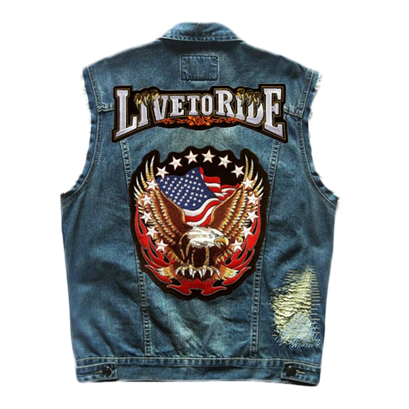 

Herobiker Motorcycle Jacket Retro Motorbike Protective Vest Breathable Moto Jacket Coat Hip-Hop Vest Eagle Embroidery Denim Vest