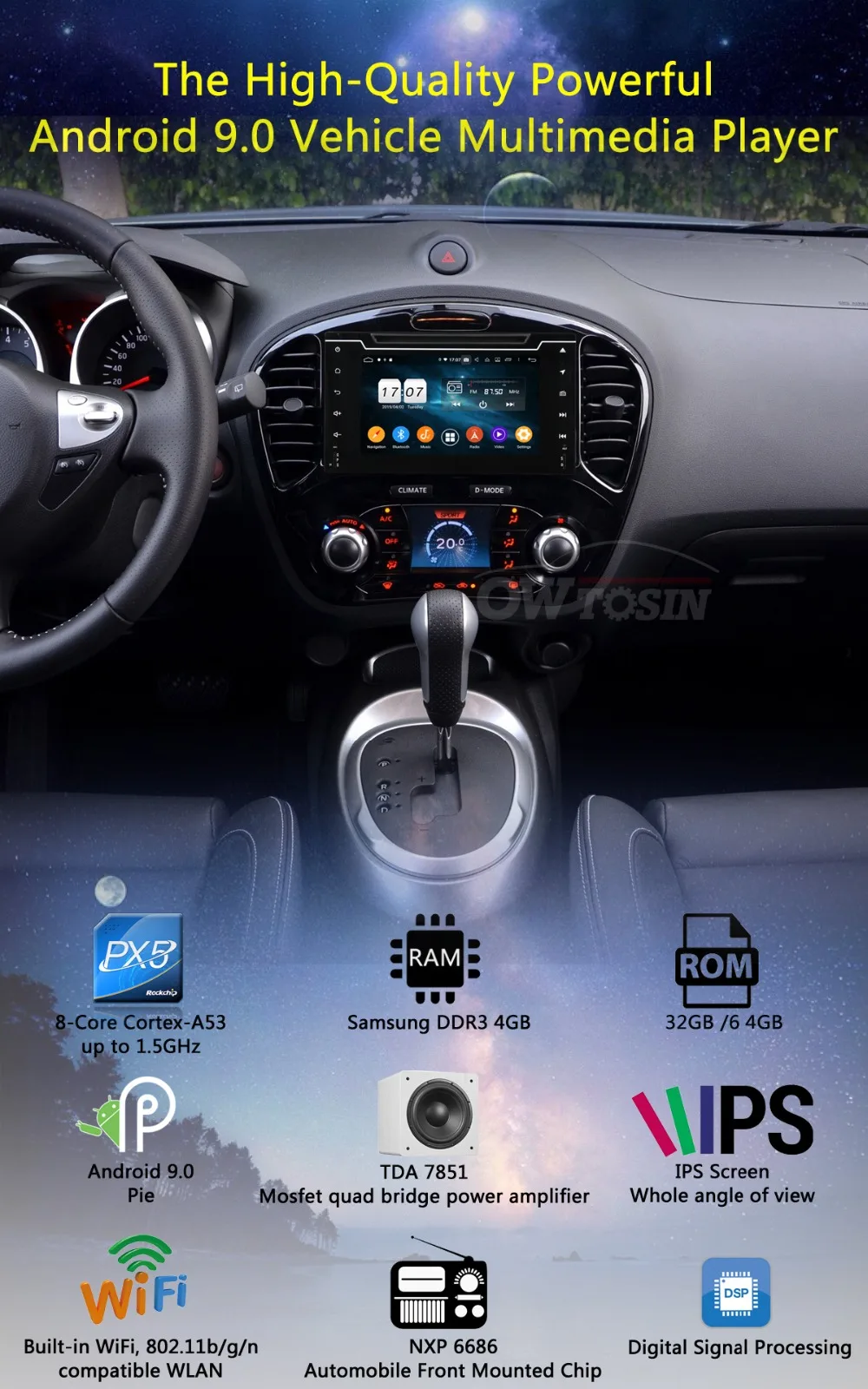 " ips Octa 8 ядерный 4G+ 64G Android 9,0 Автомобильный DVD Радио gps Navi для Nissan Juke 2004 2005 2006- CarPlay Parrot BT стерео Adas