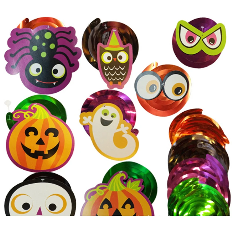 16 Pcs Halloween Dangling Swirls Spiral Pendants Hanging Set Witch Ghost Spider Bat Pumpkin Skull Decoration Party Decorations