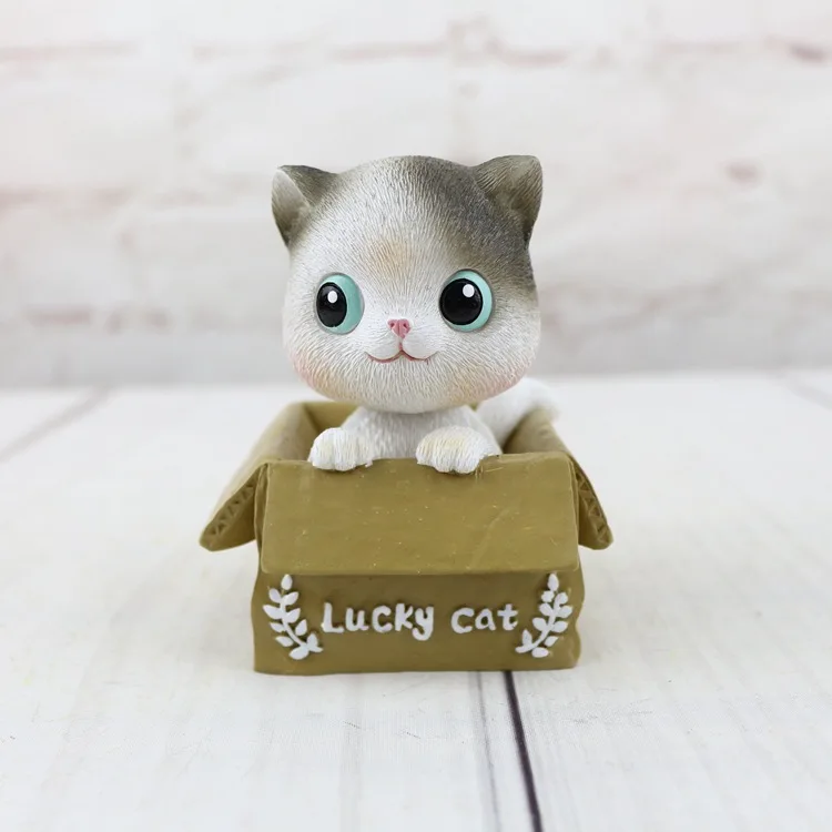 1 шт. милые Мультяшные смолы Lucky Box кошка качающаяся голова Автомобильные украшения для автомобиля рабочего стола дома креативный орнамент интерьерные украшения - Название цвета: Черный