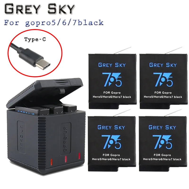 charger and 4battery Высокое качество полностью декодированная батарея Go pro hero 7 батарея для GoPro Go pro hero 5 6 7 hero 5 hero 6 hero 7 black аксессуары для камеры - Цвет: charger and 4battery
