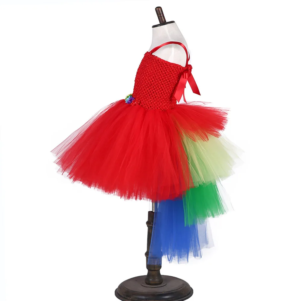 Красная рождественская Одежда для девочек с изображением попугая, Единорога; многослойное платье-пачка для девочек; Детский карнавальный костюм на Хэллоуин с хвостом радуги