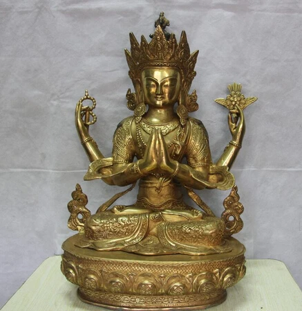 

shitou 001904 Tibet Bronze Copper Buddhism Dragon Four arm Guanyin Kwan-yin Bodhisattva Statue discount 30% (C0324)
