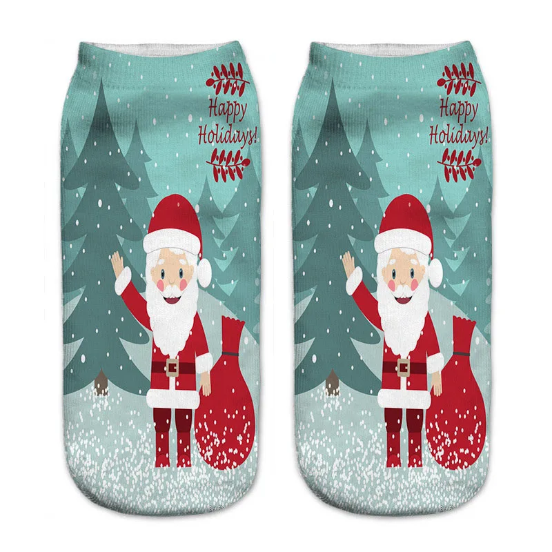 Новинка; женские рождественские носки с 3D рисунком; носки унисекс с лосем, снеговиком, Сантой; женские короткие рождественские носки; Calcetines Mujer