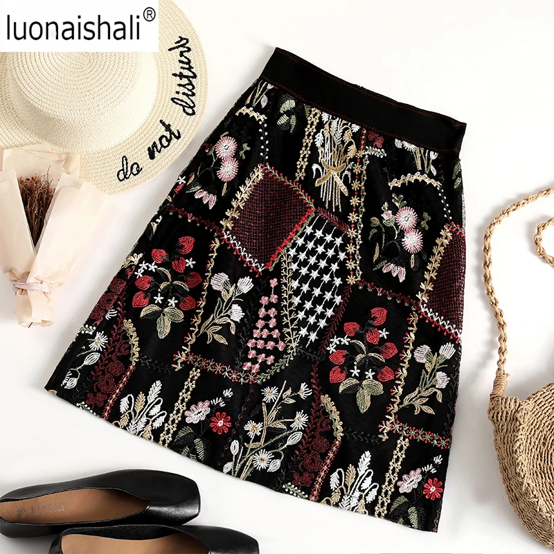 Новое поступление винтажная Весенняя юбка женская цветочная вышивка короткая юбка модная уличная Высокая талия пакет бедра юбка