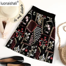 Новое поступление винтажная Весенняя юбка женская цветочная вышивка короткая юбка модная уличная Высокая талия пакет бедра юбка