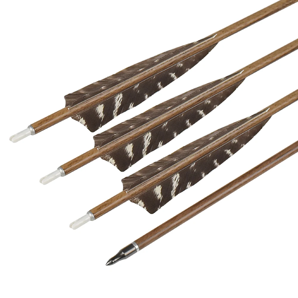 12Pcs Wooden Camo Carbon Hunting Arrow 30" Spine 400 500 4" Shield