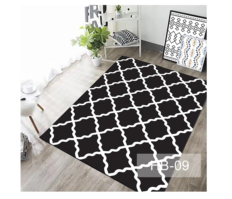 Скандинавские модные черно-белые прямоугольные ковры для журнальный столик для гостиной большой площади мягкие ковры современный простой ковер для спальни