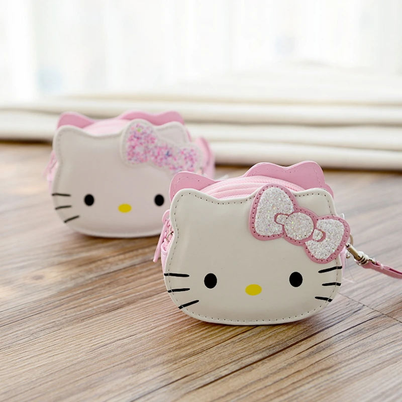 

2018 News Hello Kitty small zipper pouch with bow Double pocket coin purse can put more coins Two colors can choose