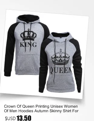 Корона королевы печати унисекс для женщин мужчин толстовки осень Облегающая рубашка для зимы пара влюбленных лоскутное с капюшоном пуловеры