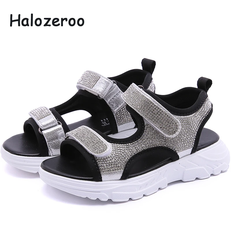 

New 2019 Summer Kids Beach Sandals Children Rhinestone Shoes Baby Girls Casual Sandals Pu Leather Princess Sandals Brand Flats
